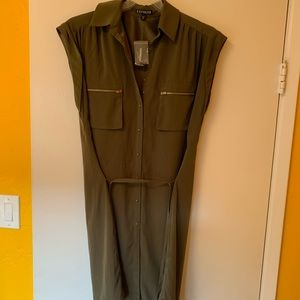 Express olive green button down dress